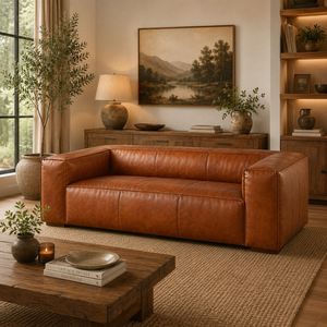 Elegante Sofá de Cuero Marrón de Tres Plazas con Soporte de Madera Sólida, Cómodo Sofá Moderno para Uso en Viviendas y Apartamentos - Product Image 1