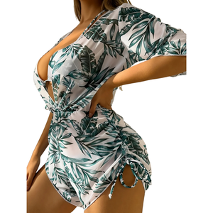 ชุดว่ายน้ำวันพีซชายหาดแขนระบาย คอวี ผ้าเนื้อนุ่ม ยืดหยุ่น ไหล่ระบาย ทรงเรียบง่าย สไตล์รีสอร์ท รับผลิตแบบ ODM OEM และสั่งทำพิเศษ - Product Image 6