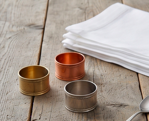 Set of 3 Round Metal <b>Napkin</b> Rings Classic Beaded Edge Gold Copper <b>Silver</b> Ideal For Tableware Use - Product Image 5