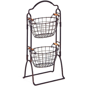 Double Tier Metal <b>Storage</b> Basket Round Black Wire Basket Stand for Kitchen Sundries Display Decorative <b>Storage</b> Basket - Product Image 4