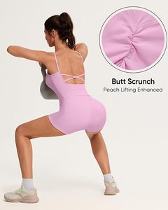 Pink <b>Adjustable</b> Strap <b>Square</b> Neck Yoga Set High Waist Sleeveless Breathable Two Piece Shorts Seamless Solid Color Spandex/Nylon - Product Image 4