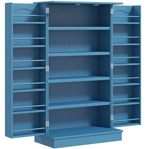 Modern Freestanding Blue <b>Kitchen</b> <b>Pantry</b> Cabinet 5 Tier Wood (MDF) Shelving with 12 Door Shelves & Double Doors - Product Image 1