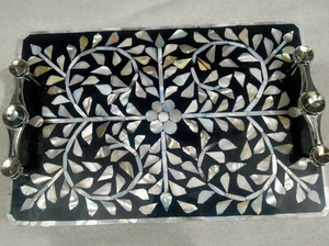 Rectangular <b>MOP</b> Inlay Serving Storage Trays With <b>Handles</b> Customized Handmade Luxury Wedding Ramadan Eid Trendy Serving Platters - Product Image 3