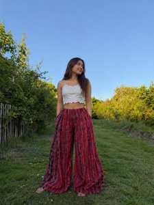Women's Mid Waist Striped <b>Harem</b> Pants Cotton Corduroy Loose Fit Drawstring Bohemian Style With Pockets - Product Image 2