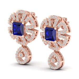 Boucles d'oreilles pendantes REYES en argent sterling 925 de haute qualité, saphir bleu taille princesse 2 carats, bijoux délicats en moissanite - Product Image 3