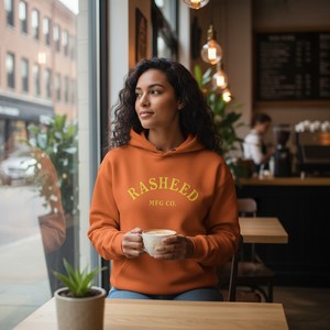 Sweat-shirt à capuche pour homme Rasheed Mfg Co, orange, en molleton de coton, coupe décontractée, avec poche, streetwear, pull-over, poids lourd - Product Image 6