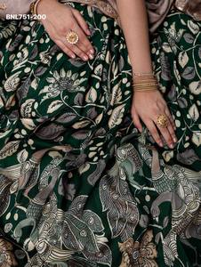 Gorgeous Looking Tussar Silk with Kalamkari Print & Lace Border <b>Flared</b> Can-Can Lehenga-Embroidered Choli-Dupatta Woman Fashion - Product Image 5