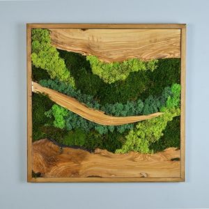 Handcrafted Forest Ridge Wooden <b>Moss</b> Wall Art Handmade Natural Wood And Preserved <b>Moss</b> Landscape Decor Luxury <b>Green</b> Panel - Product Image 4