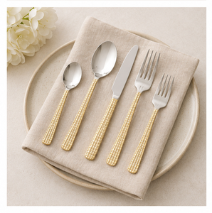 Ensemble de couverts en acier inoxydable plaqué or, écologiques, avec manche à motif damier, poli miroir, pour mariage, fête, hôtel, restaurant - Product Image 2