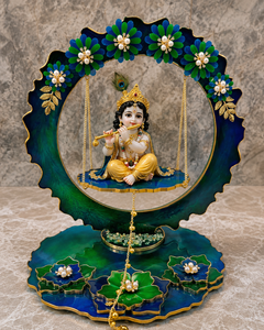 Jhoola de Resina Hecha a Mano de Lujo con Diseño de Laddu Gopal |   Columpio Decorativo Kanha Ji Krishna para el Hogar, Templo, Decoración para el Festival Janmashtami - Product Image 1