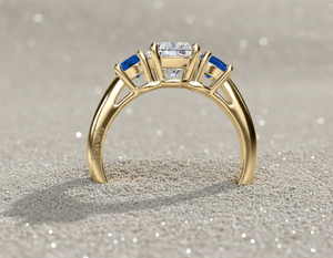 Anillo de Compromiso de Tres Piedras con Diamantes Creados en Laboratorio Stonewels, Piedras Laterales de Zafiro Azul, Anillo de Novia de Oro de Lujo Certificado - Product Image 3