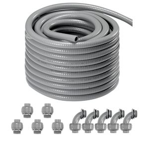 Condotto Elettrico Flessibile in PVC Impermeabile da 100 Piedi, 1/2 Pollice, Non Metallico, 5 Dritti + 5 a 90 Gradi - Product Image 1