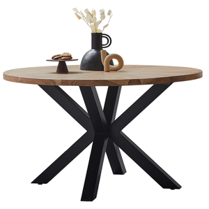 Table à manger en bois d'acacia massif au design industriel pour la maison et le salon, avec motif chevrons côtier suisse pour style ferme - Product Image 1