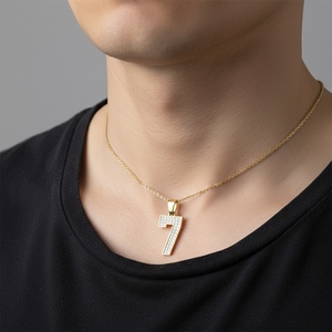 Diamtrendz Lucky Number 7 <b>Pendant</b> Chain 925 Silver Rhodium Plated Hiphop Cubic Zirconia Diamond 10K 14K 18K <b>Solid</b> <b>Gold</b> - Product Image 3