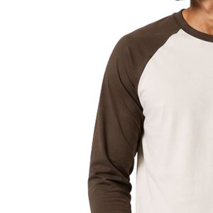 Camiseta de Manga Larga Raglán Blanca y Marrón Chocolate Personalizada para Hombre, Camiseta de Béisbol con Cuello Redondo de Algodón Premium, Ropa Personalizada OEM - Product Image 3