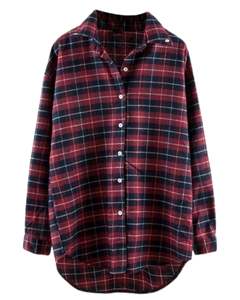 Camisa de franela a cuadros para mujer, color borgoña y azul marino, manga larga, con botones, corte holgado, estilo informal, para otoño e invierno. - Product Image 1