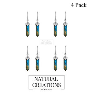 Boucles d'oreilles pendantes en argent sterling 925 de qualité supérieure, finition haut de gamme, labradorite en forme de crayon, serti clos, tendance, cadeau idéal pour mariage et soirée - Product Image 2