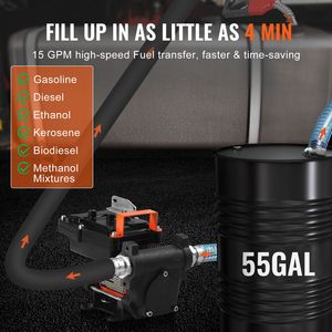 Pompa Elettrica Portatile per Trasferimento Diesel 12V/24V DC 15 GPM 1/4 HP con Spegnimento Automatico e Ugello Carburante con Ingresso Lungo - Product Image 3