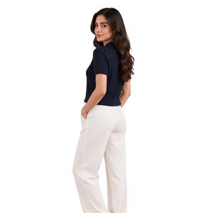 เสื้อโปโลผู้หญิงสีกรมท่า ผ้าริบ แต่งโลโก้ปัก แขนสั้น คอวี - Product Image 3