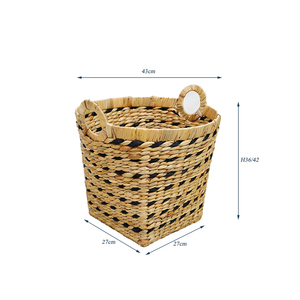 Water Hyacinth Eco-Friendly Woven <b>Storage</b> <b>Basket</b> with Handles <b>Square</b> Shape Multi-Purpose Rustic Style - Product Image 1
