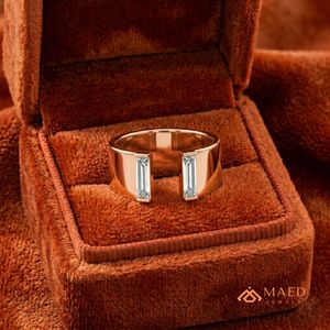 Anillo de Moissanita con Corte Baguette, Anillo Abierto de Banda Ancha en Oro Rosa, Anillo de Boda para Mujer, Joyería Fina, Diseño de Lujo - Product Image 4