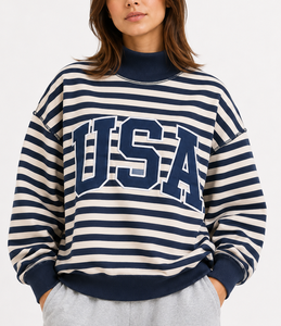 Women's 100% Cotton <b>Mock</b> <b>Neck</b> Sweatshirt Greek Letter Gingham Applique Embroidery Oversized Winter <b>Top</b> - Product Image 1
