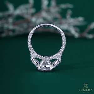 Oval Cut Lab Grown Diamond Three Stone Engagement <b>Ring</b> 14K 18K White Gold Half <b>Moon</b> Side Stone Pave Band Wedding Bridal <b>Ring</b> - Product Image 6