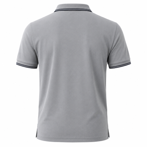 Polo de Manga Corta Gris para Hombre, Algodón Piqué, Casual, con Botones, Color Sólido, Transpirable, Tejido de Punto, Corte Regular - Product Image 2