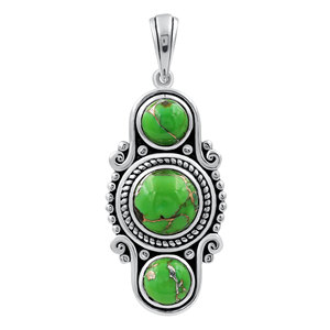 Pendentif Bohème GOURIK en Argent Sterling 925 avec Trois Pierres Cabochon Vertes Mojave Turquoise pour Femme – Cadeau Idéal - Product Image 1