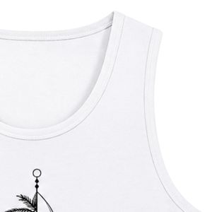<b>White</b> <b>Men</b> Sleeveless Tank Top With Palm Tree Graphic Print Casual Summer <b>Vest</b> Gym Fitness Workout Muscle Shirt Cotton Beachwear - Product Image 6