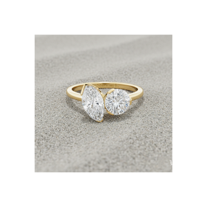 แหวนเพชรทรงกลมและทรงมาร์คีส์ เพชรเลี้ยงในห้องปฏิบัติการ ชุบทองคำชมพู สำหรับแหวนหมั้นและแหวนแต่งงานที่ได้รับการรับรอง - Product Image 1