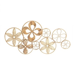 Décoration murale tendance en feuilles de jonc de mer naturelles et cercle métallique, style bohème, motif végétal, art pour salon, forme irrégulière - Product Image 3