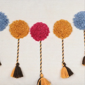 Funda de Cojín Cuadrada de Algodón 100% con Borde Bordado a Mano, Estilo Boho, Color Amarillo Mostaza y Marfil, con Borlas, para Sofá, Decoración del Hogar, con Cierre de Cremallera - Product Image 5