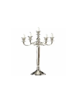 Traditional brass tone metal <b>candelabra</b> for vintage interior design theme or temple candle lighting ceremony - Product Image 1