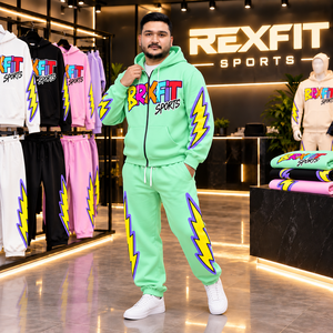 ชุดวอร์มสีเขียว Rexfit sports 2026 รุ่นสั่งทำพิเศษสำหรับผู้ชาย ชุดเสื้อฮู้ดซิปและกางเกงจ็อกเกอร์ ผลิตแบบ OEM และ ODM - Product Image 1