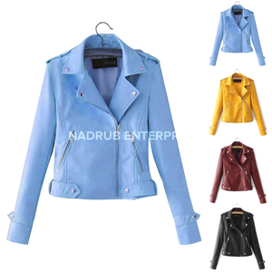 Chaqueta de cuero PU para mujer, abrigo corto con cremallera y cuello vuelto - Product Image 2