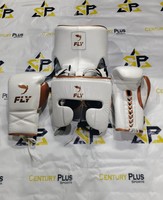 Ensemble de boxe Fly neuf et professionnel : Gants en cuir, protège-tête et protège-glandes, respirant et durable, blanc et orange