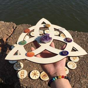 Knot <b>Wall</b> Art Wooden Crystal <b>Grid</b> Triquetra Symbol Sacred Geometry Spiritual Meditation Altar Home Decoration - Product Image 3