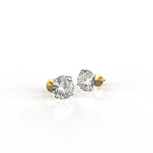 Round Brilliant Cut Diamond Stud <b>Earrings</b> Yellow Gold Claw Setting Women's Classic <b>Fine</b> Jewelry - Product Image 1