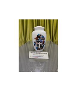 Urna de aluminio pintada a mano para cenizas, suministros funerarios, BRASSWORLD, INDIA - Product Image 1