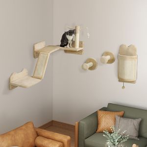 4 pz Beige gatto mensola a muro con Design ad angolo tra cui Scratching Post Board posatoi per gatti bacchette e palla giocattolo-albero gatto e graffio - Product Image 1
