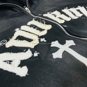 Sweat à capuche d'hiver personnalisé 100% coton Design vintage avec coupe cousue et broderie thermique dégradée - Product Image 6