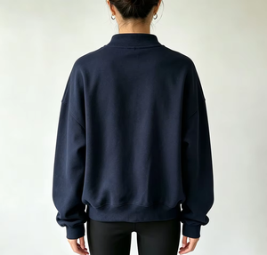 High Quality Oversized <b>Navy</b> Blue Sweatshirts Custom Logo Embroidery Style <b>Top</b> Cotton Varsity Applique Print For Women's Hoodies - Product Image 3