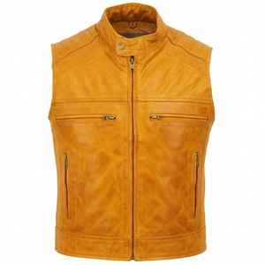 Wholesale Price Unique Design Men Leather Vest Genuine Leather Vest Biker Style Casual Wear Knitted Fabric Plus Size Winter Low - Product Image 5