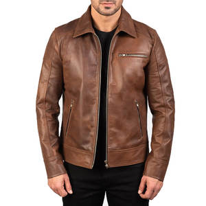 Chaqueta de cuero para hombre estilo motero con cuello camisero, ropa exterior informal de alta calidad para motocicleta, chaqueta de cuero de alta gama para hombre - Product Image 1