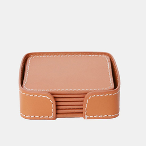 Sous-verres en cuir avec support, sous-verres en cuir de 4 pouces pour boissons, lot de 6 pour la protection des plans de travail - Product Image 1