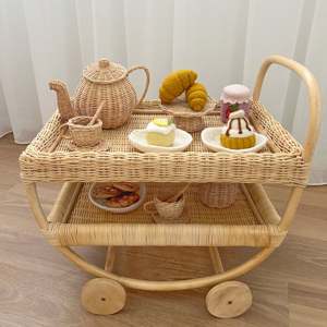 Carrito de juguete de mimbre natural para niños, carrito de comida y té, juguetes para el desarrollo del bebé, fabricante de Vietnam - Product Image 6