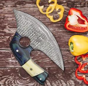 Cortador de Pizza Decorativo de Acero de Damasco para Chefs con Mango Elegante y Diseño Funcional y Funda de Cuero - Product Image 6