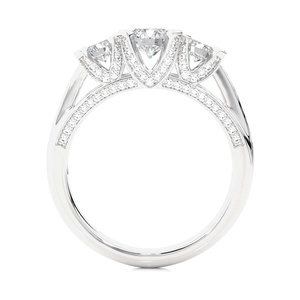 Bague en or massif 9k 10k 14k 18k avec trois diamants de laboratoire, sertissage micro-pavé, diamant rond taille brillant, bagues de mariage en or - Product Image 3