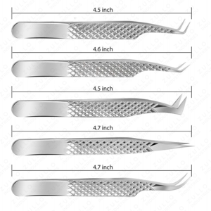 Ensemble de 5 pinces à épiler en acier inoxydable pour extensions de cils, marque privée, avec pointe en fibre de précision pour cils professionnels - Product Image 2